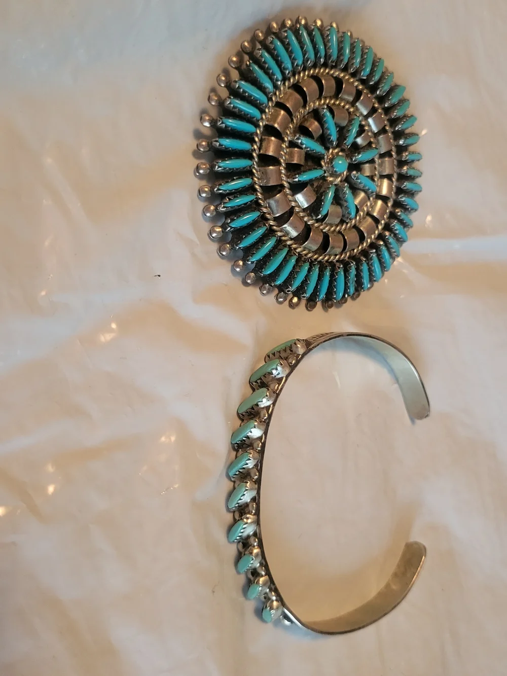 Turquoise Stone Silver-Tone Cuff & Broch Set - Picture 1 of 4